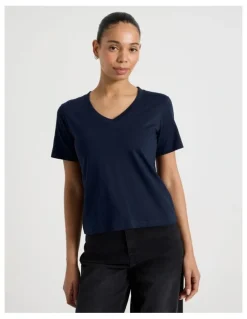 GRAB Relaxed Fit V Neck Tee in Navy