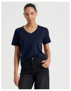 GRAB Relaxed Fit V Neck Tee in Navy