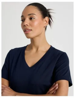 GRAB Relaxed Fit V Neck Tee in Navy