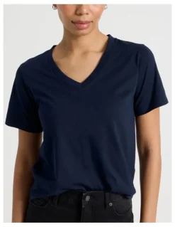 GRAB Relaxed Fit V Neck Tee in Navy