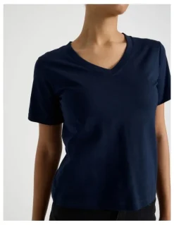 GRAB Relaxed Fit V Neck Tee in Navy