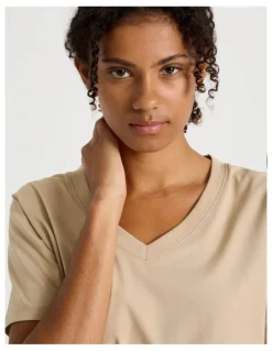 GRAB Relaxed Fit V Neck Tee in Oat