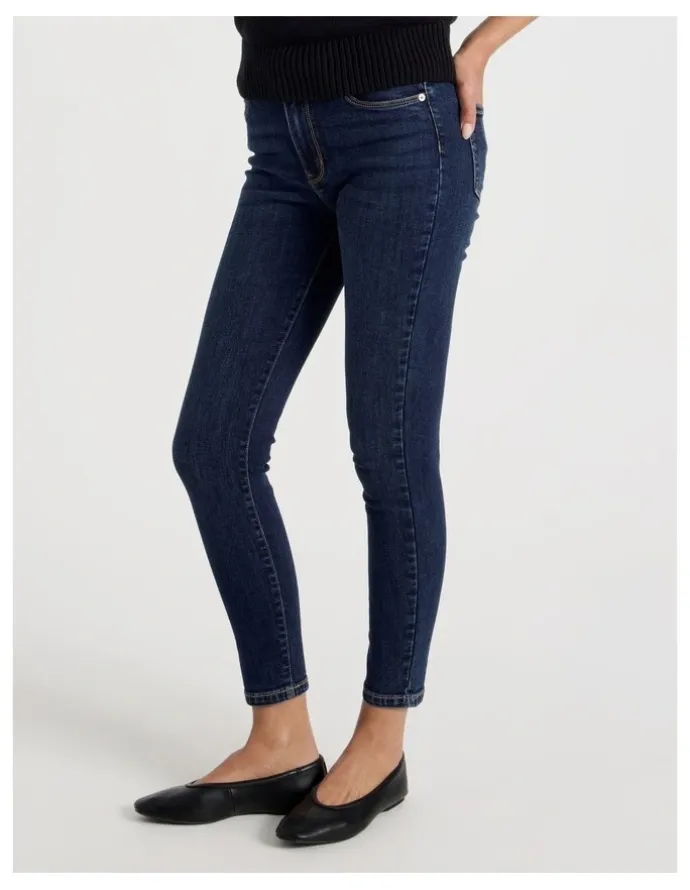 GRAB Skinny Mid Rise Jean With Short Inseam in Medium Indigo