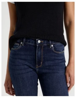 GRAB Skinny Mid Rise Jean With Short Inseam in Medium Indigo