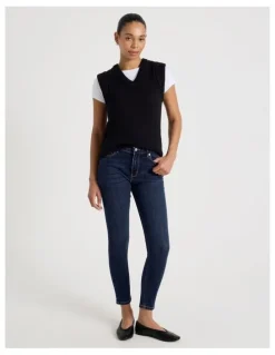 GRAB Skinny Mid Rise Jean With Short Inseam in Medium Indigo