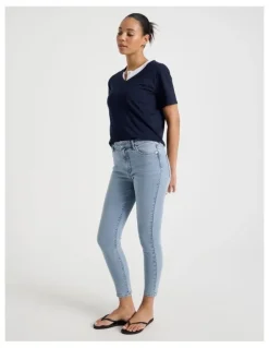 GRAB Skinny Mid Rise Jean With Short Inseam in Light Indigo