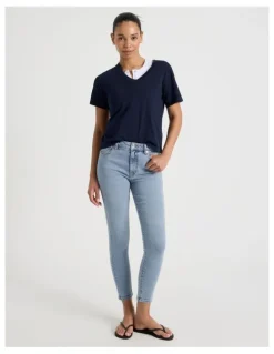 GRAB Skinny Mid Rise Jean With Short Inseam in Light Indigo