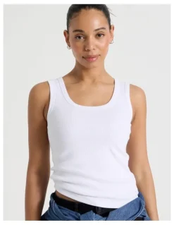 GRAB Slim Fit Scoop Neck Tank in White
