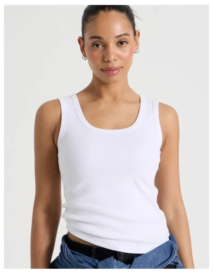 GRAB Slim Fit Scoop Neck Tank in White