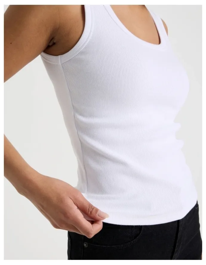 GRAB Slim Fit Scoop Neck Tank in White