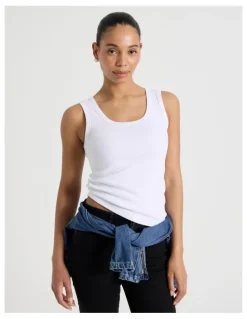 GRAB Slim Fit Scoop Neck Tank in White