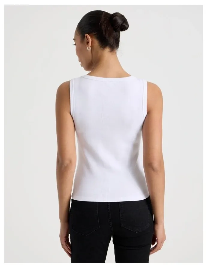 GRAB Slim Fit Scoop Neck Tank in White