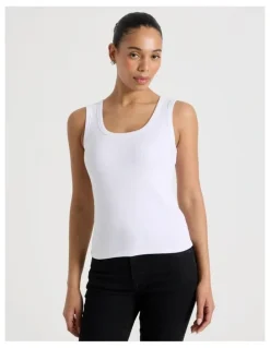 GRAB Slim Fit Scoop Neck Tank in White
