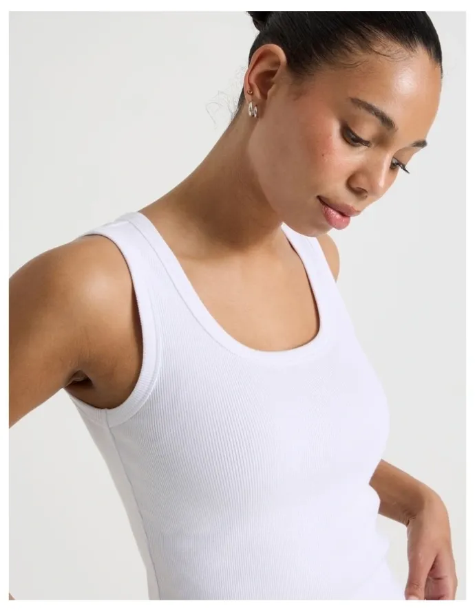 GRAB Slim Fit Scoop Neck Tank in White