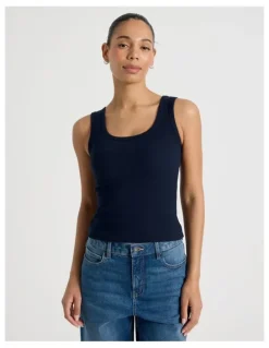 GRAB Slim Fit Scoop Neck Tank in Navy
