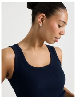 GRAB Slim Fit Scoop Neck Tank in Navy
