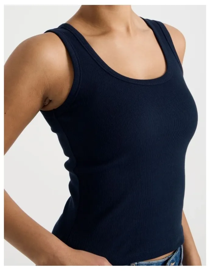 GRAB Slim Fit Scoop Neck Tank in Navy