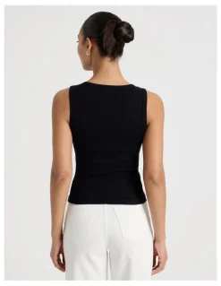 GRAB Slim Fit Scoop Neck Tank in Black