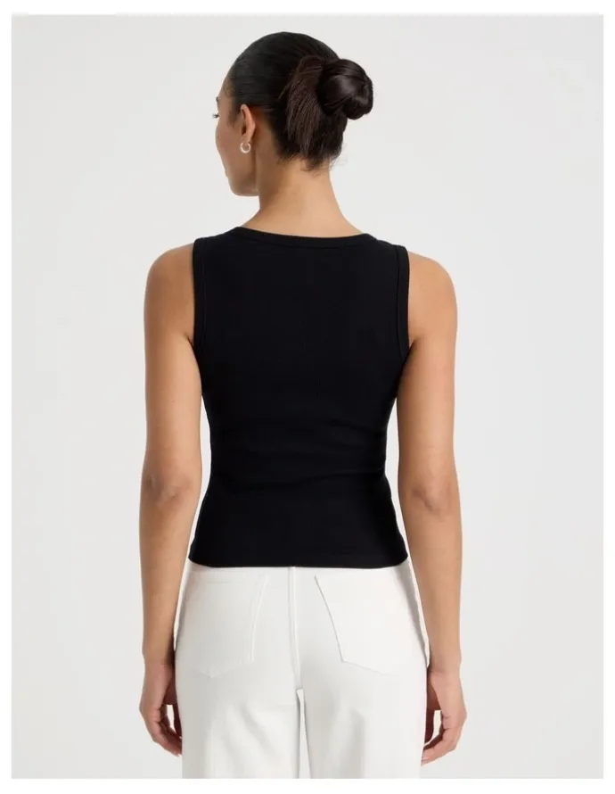 GRAB Slim Fit Scoop Neck Tank in Black
