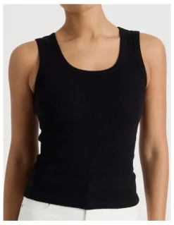 GRAB Slim Fit Scoop Neck Tank in Black
