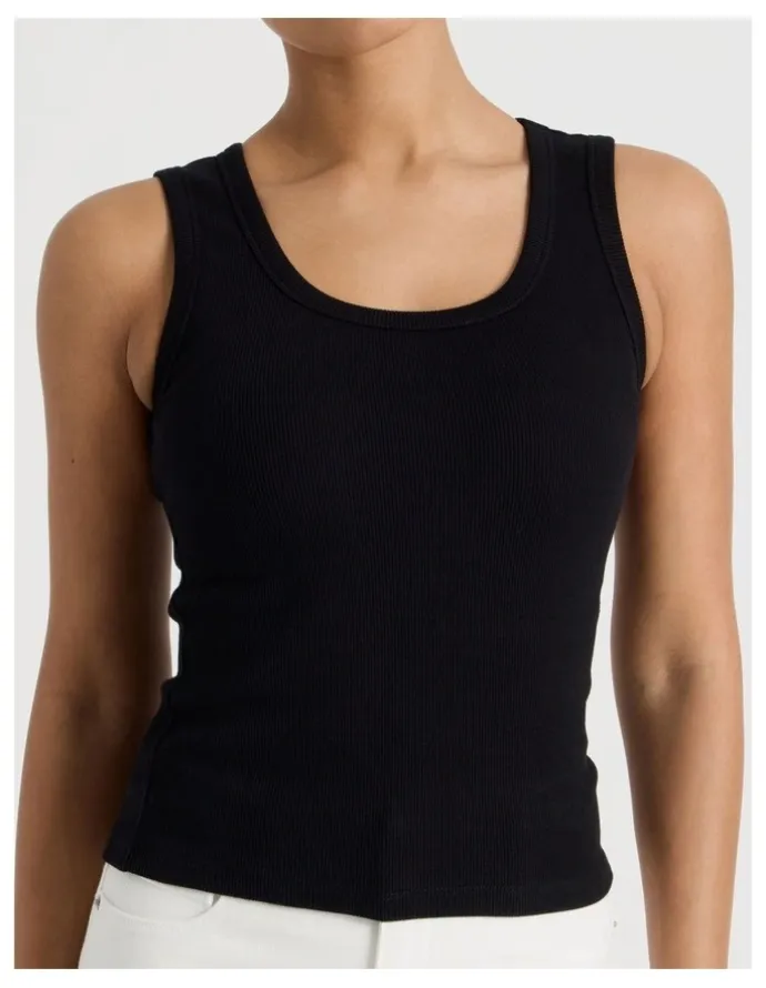 GRAB Slim Fit Scoop Neck Tank in Black