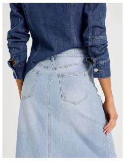 Grab Spliced Maxi Skirt In Mid Indigo