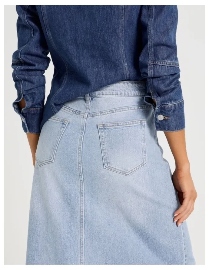 Grab Spliced Maxi Skirt In Mid Indigo