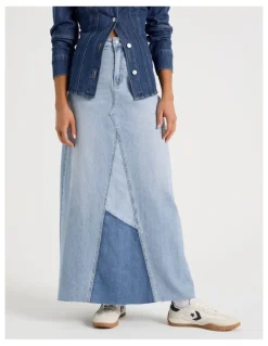 Grab Spliced Maxi Skirt In Mid Indigo