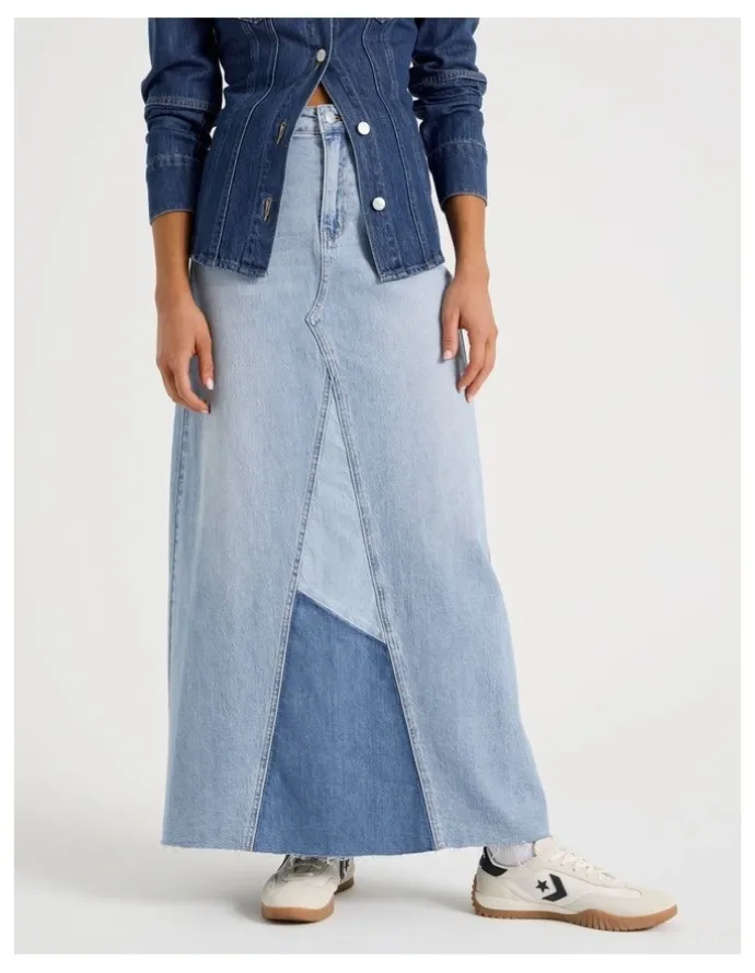 Grab Spliced Maxi Skirt In Mid Indigo