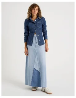 Grab Spliced Maxi Skirt In Mid Indigo