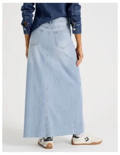 Grab Spliced Maxi Skirt In Mid Indigo