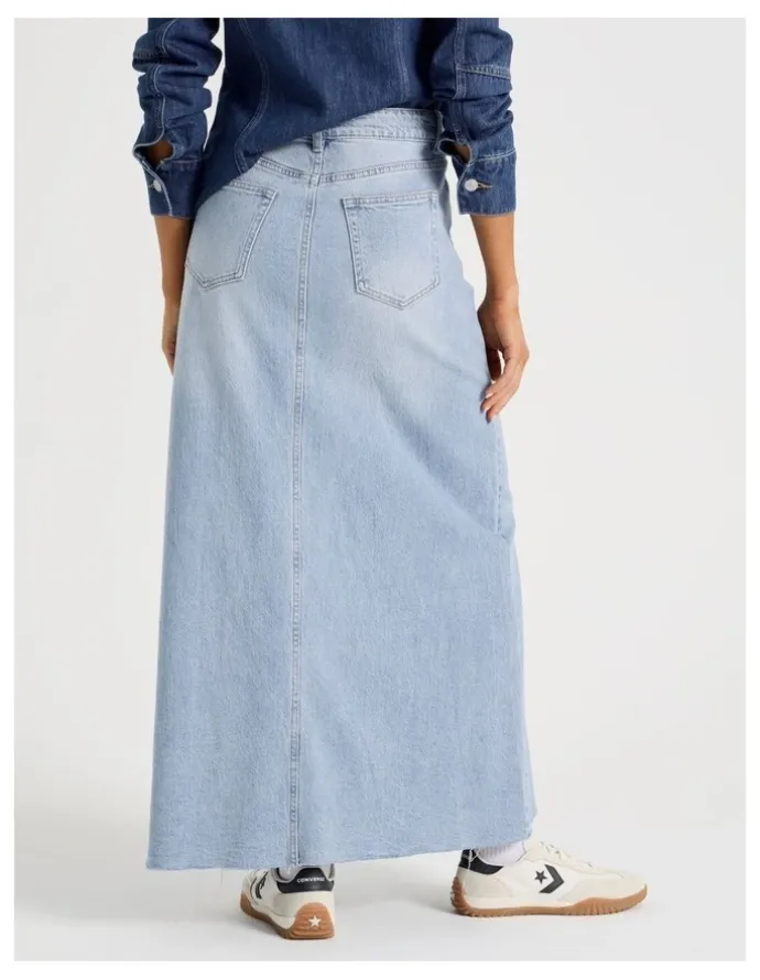 Grab Spliced Maxi Skirt In Mid Indigo