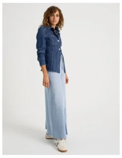 Grab Spliced Maxi Skirt In Mid Indigo