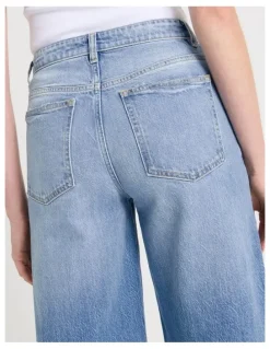 GRAB Wide Leg Cuffed Jeans in Light Indigo