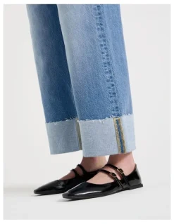 GRAB Wide Leg Cuffed Jeans in Light Indigo