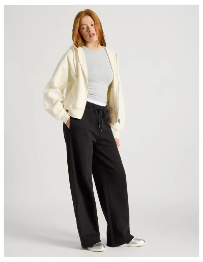 GRAB Wide Leg Fleece Pants in Black