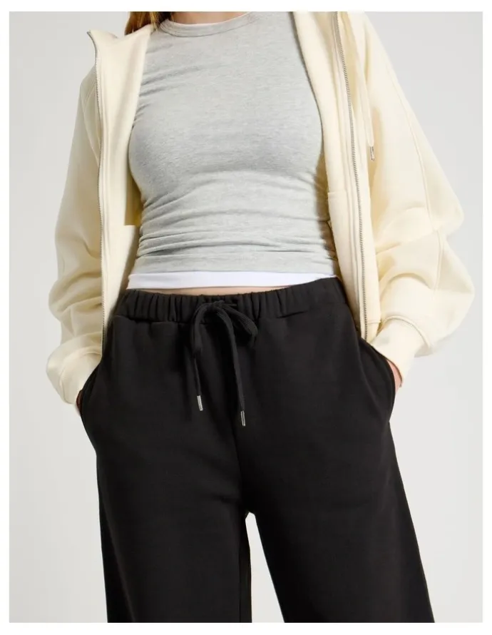 GRAB Wide Leg Fleece Pants in Black