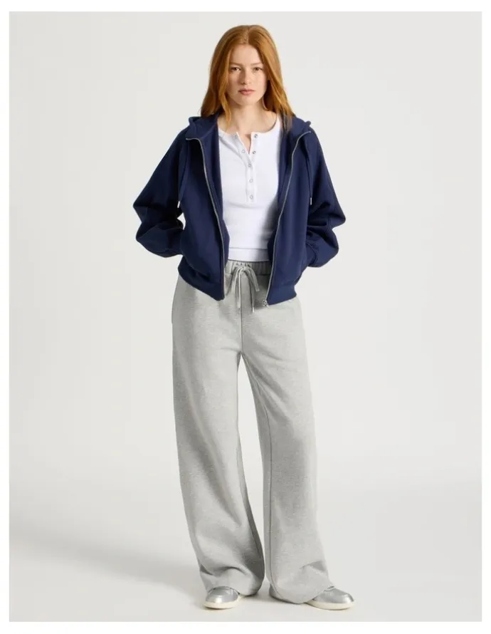 GRAB Wide Leg Fleece Pants in Light Heather Grey