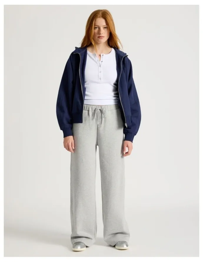 GRAB Wide Leg Fleece Pants in Light Heather Grey