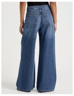 GRAB Wider Leg High Rise Jean in Medium Indigo