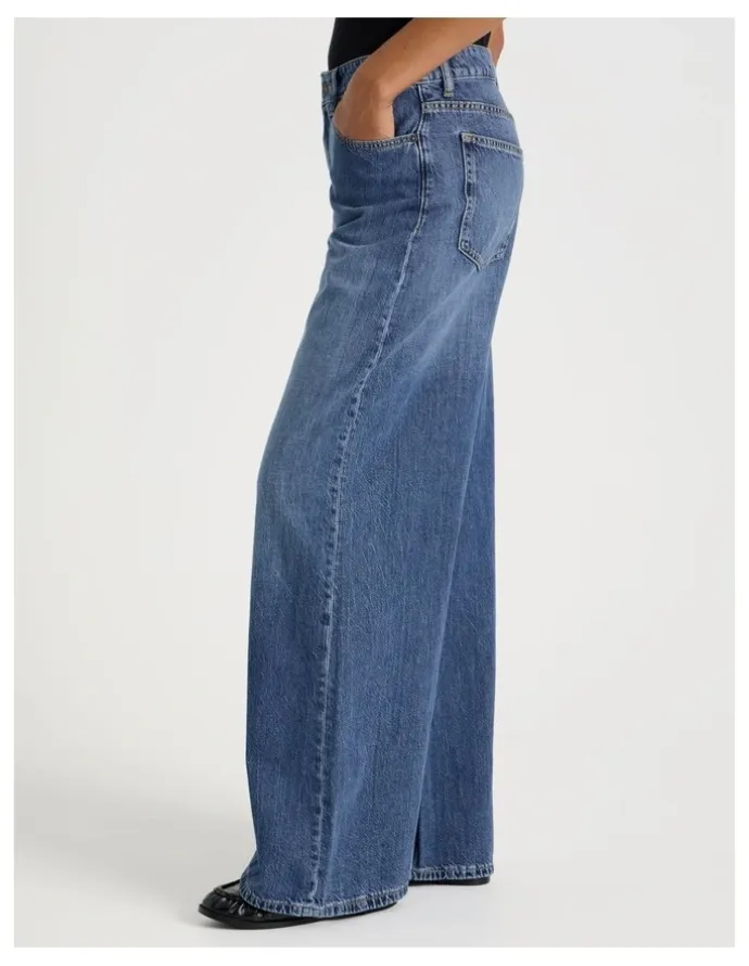 GRAB Wider Leg High Rise Jean in Medium Indigo