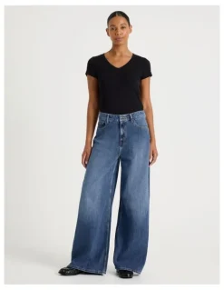 GRAB Wider Leg High Rise Jean in Medium Indigo