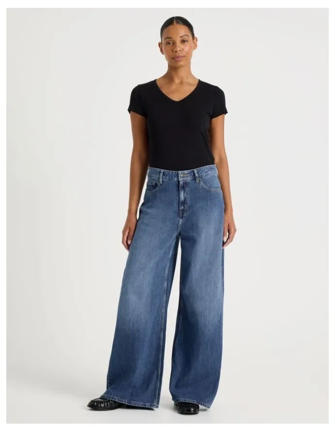 GRAB Wider Leg High Rise Jean in Medium Indigo