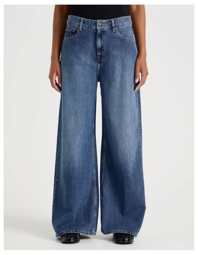 GRAB Wider Leg High Rise Jean in Medium Indigo