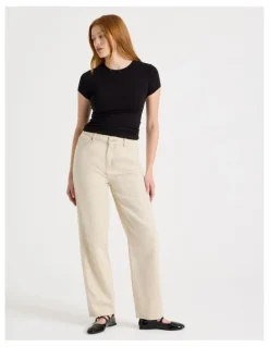 GRAB Boyfriend Mid Rise Jeans in Ecru