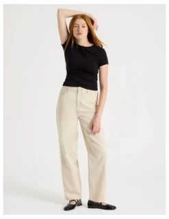 GRAB Boyfriend Mid Rise Jeans in Ecru