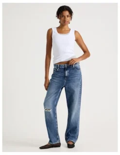 GRAB Boyfriend Mid Rise Jeans In Medium Indigo Vintage Wash