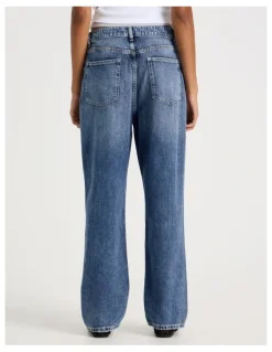GRAB Boyfriend Mid Rise Jeans In Medium Indigo Vintage Wash