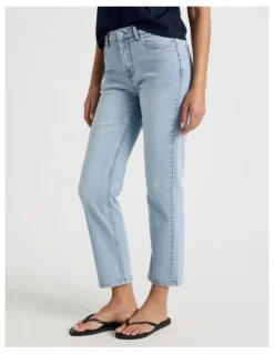 GRAB Cropped Straight Mid Rise Jeans in Light Indigo