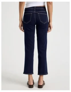 GRAB Cropped Straight Mid Rise Jeans in Rinse